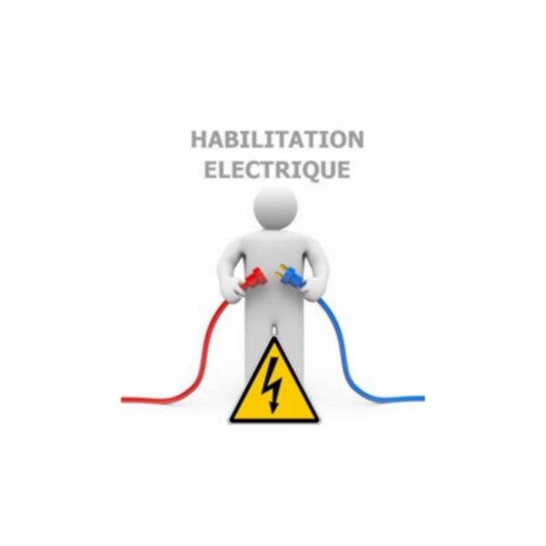Image illustrant une habilitation électrique avec un personnage tenant deux câbles, symbolisant les précautions à prendre en électricité.